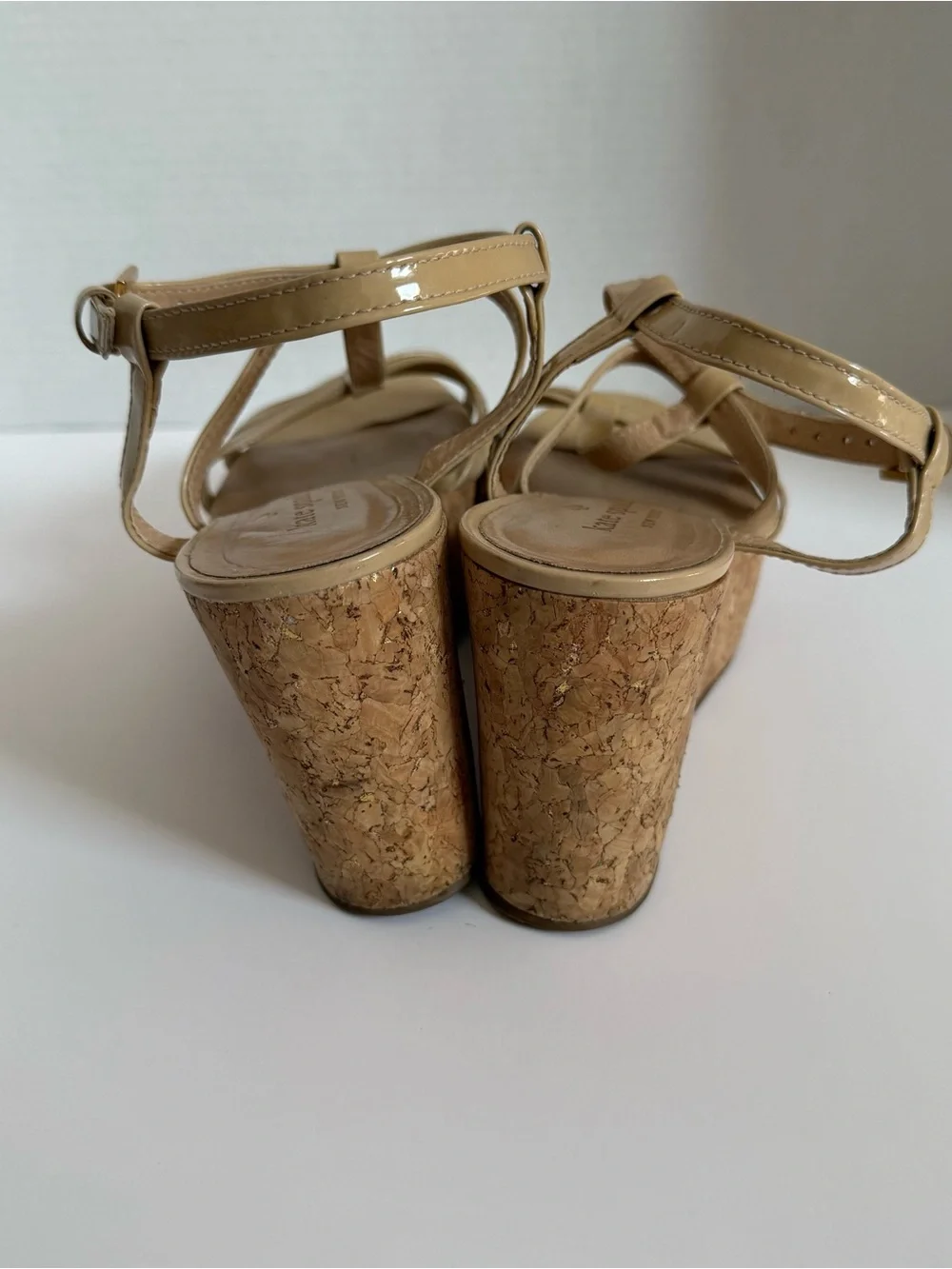 Kate Spade Beige Patent Cork Wedge Sandals Size 7